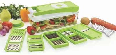 INKBULL INKBhULL Vegetable & Fruit Chipser with 11 Blades + 1 Peeler Inside, Vegetable Chopper, Vegetable Slicer, Fruit Cutter, Fruit Slicer, (Chopper, Green) Vegetable Grater & Slicer(One complete set cutter with 12 blades and a body of cutter)