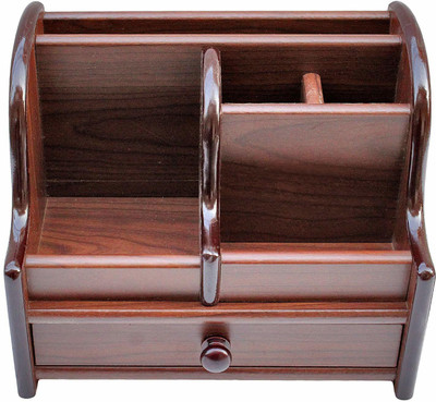 Dayalu 6 Compartments wooden pen stand(Brown)