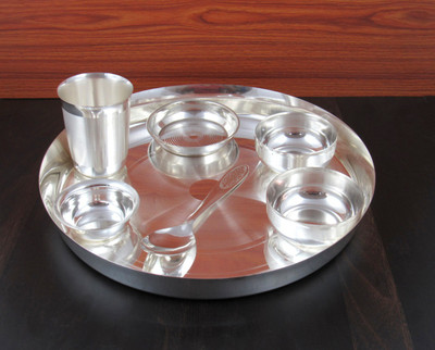 GoldGiftIdeas Pack of 7 Silver Plated 12 Inch Buffet Dinner Set for Gift, Dinner Set(Silver)