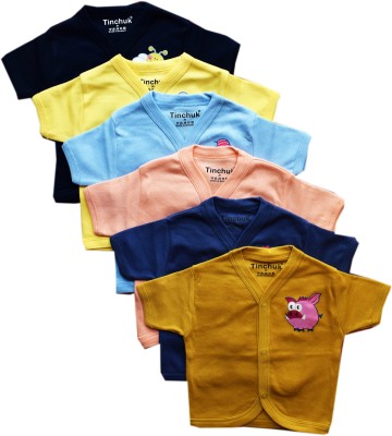 TINCHUK Boys & Girls Printed Cotton Blend T Shirt(Dark Blue, Pack of 6)