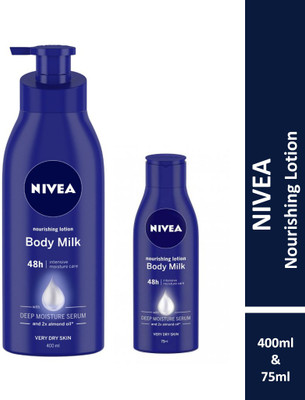 NIVEA Body Milk Nourishing Body Lotion 400ml & 75 ml - Pack of 2(475 ml)