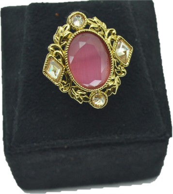 Saloni Fashion Jewellery Latest Gold Plated Finger Ring With Ruby And White AD Stone Saloni Fashion Jewellery Brass Gold Plated Ring