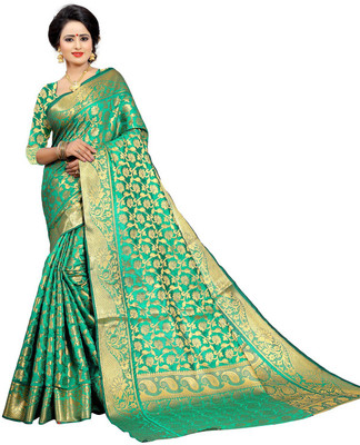 jayant creation Woven Kanjivaram Cotton Blend Saree(Light Green)