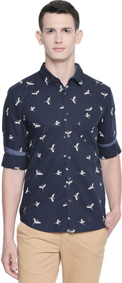 BASICS Men Printed Casual Dark Blue Shirt