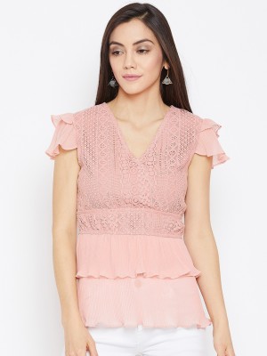 Imfashini Party Short Sleeve Lace Women Pink Top