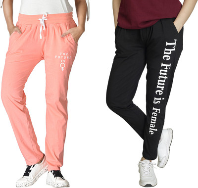 A9 Printed, Self Design Women Black, Pink Track Pants