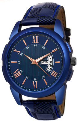 Feston F050 Blue Day_Date Leather Strap Men Casual Analog Watch - For Boys