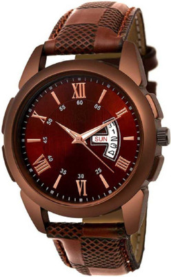 Feston F 046 Brown Day_Date Leather Strap Men Casual Analog Watch - For Men