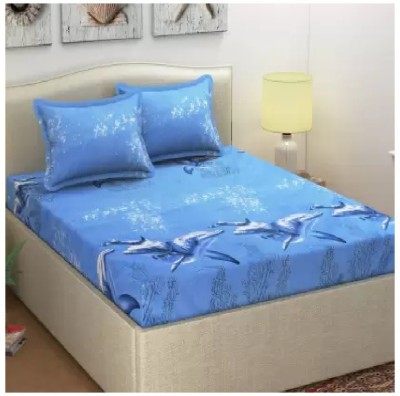 Decor Home Readiness 140 TC Polycotton Double Printed Flat Bedsheet(Pack of 1, Blue)
