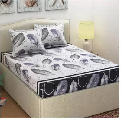 Home Readiness 140 TC Polycotton Double Printed Flat Bedsheet(Pack of 1, White)
