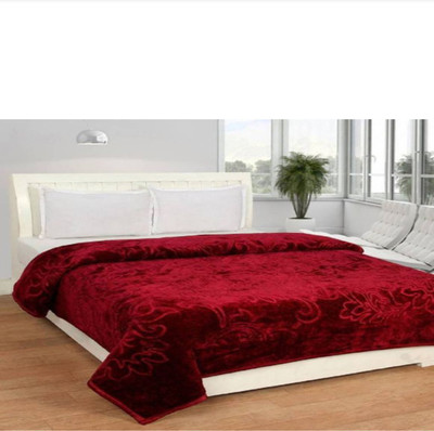 Changers Self Design Double Mink Blanket for  Heavy Winter(Microfiber, Maroon)