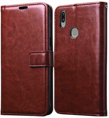 ISHANGEL Flip Cover for VIVO Y93, Artificial Leather Inner Soft Silicon Wallet Design, Kickstand Flip BACK CASE Cover(Brown, Shock Proof, Pack of: 1)