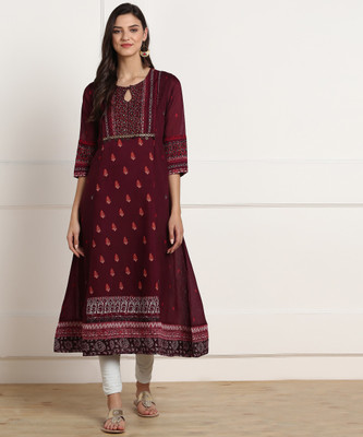 biba-women-printed-flared-kurtamaroon