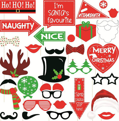 GOLDEN CART Christmas Party Photo Booth Props- (Set Of 31) Photo Booth Board(Party, Birthday)