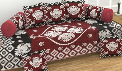 FreshFabrics Velvet Abstract Diwan Set(Multicolor)