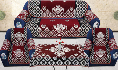 FreshFabrics Velvet Abstract 3+1+1 Seater Sofa Cover(Maroon Pack of 13)
