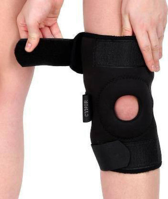CYNOR FUNCTIONAL KNEE SUPPORT COMPRESSION MUSCLE JOINT PROTECTION OPEN PATELLA HINGE Knee Support(Black)