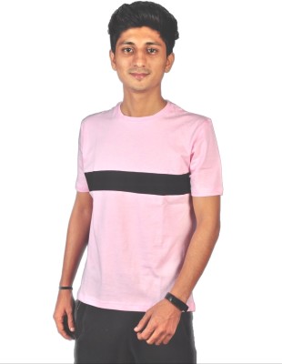 braford Colorblock Men Round Neck Pink, Black T-Shirt