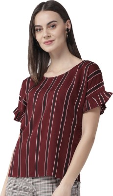 Style Quotient Casual Half Sleeve Striped Women Maroon Top