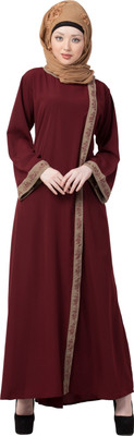 MRC Crepe Solid Abaya With Hijab(Maroon)