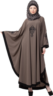 MRC Crepe Solid, Self Design Abaya With Hijab(Brown)