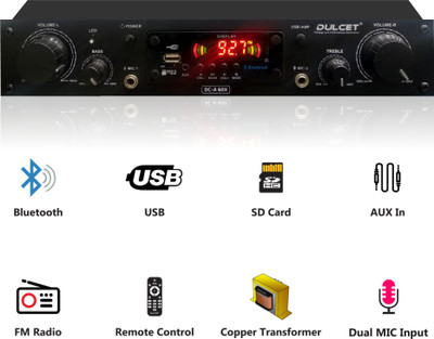 Dulcet DC-A60X 2 Channel High Power Stereo Amplifier with Big LED Display/Bluetooth/MIC Input/USB/SD Card Slot/FM Radio/AUX Input/Remote Control & Built-in Equalizer with Bass, Treble & Balance Control 240 W AV Power Amplifier(Black)