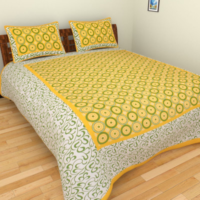 Labh creations 210 TC Cotton Double Printed Flat Bedsheet(Pack of 1, Yellow)