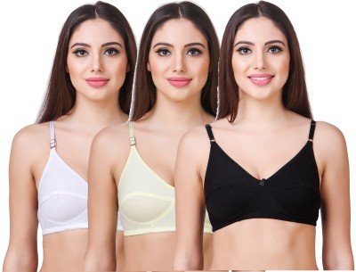 Zaambia Premium Women Full Coverage Non Padded Bra(Black, White, Yellow)