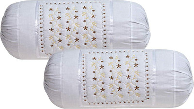 Divine Homes Cotton Bolsters Cover(75 cm*38 cm, Pack of 2, White)