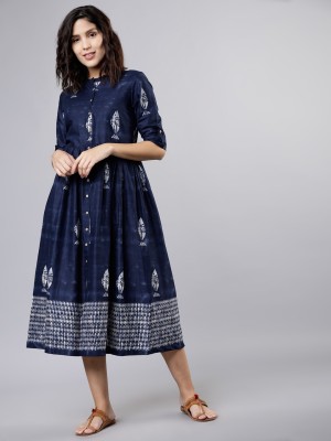 Vishudh Women Fit and Flare Dark Blue Dress