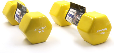 KOBO Vinyl Coated Iron Grippy Weights for Strength Training (4 Kg x 2 = 8 Kg) (Pair) Fixed Weight Dumbbell(4 kg)