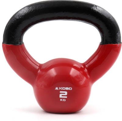 KOBO 2 Kg Vinyl Coated Cast Iron With Wide Handles Exercise Fitness Workout (IMPORTED) Red Kettlebell(2 kg)