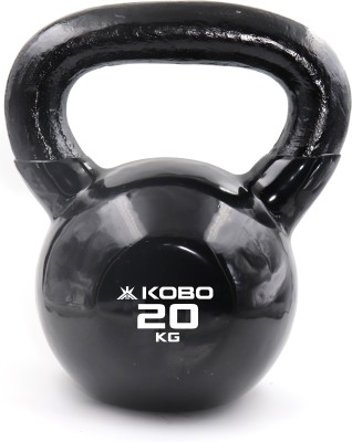 KOBO 20 Kg Vinyl Coated Cast Iron With Wide Handles Exercise Fitness Workout (IMPORTED) Black Kettlebell(20 kg)