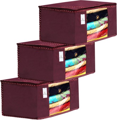 KUBER INDUSTRIES Saree Cover Designer 3 Piece Non Woven Fabric Saree Cover Set with Transparent Window, Extra Large, Maroon-CTKTC31864 CTKTC031864(Maroon)