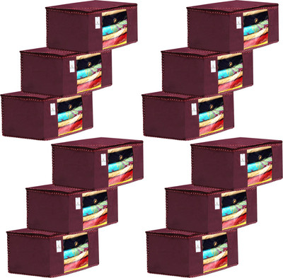KUBER INDUSTRIES Saree Cover Designer 12 Piece Non Woven Fabric Saree Cover Set with Transparent Window, Extra Large, Maroon-CTKTC31867 CTKTC031867(Maroon)