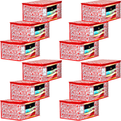 KUBER INDUSTRIES Saree Cover Designer Leaf Design 12 Piece Non Woven Fabric Saree Cover Set with Transparent Window, Extra Large, Red-CTKTC31919 CTKTC031919(Red)