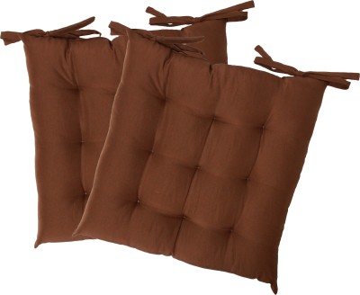 OASIS Polyester Fibre Solid Chair Pad Pack of 2(Brown)