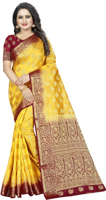Perfect Wear Self Design Banarasi Cotton Silk Saree(Yellow)