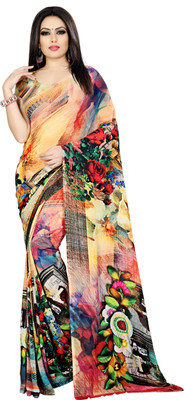 Kalaa Varsha Printed, Digital Print, Graphic Print, Floral Print Bollywood Georgette Saree(Yellow)