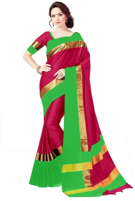 Julee Solid/Plain Bollywood Cotton Silk Saree(Green)