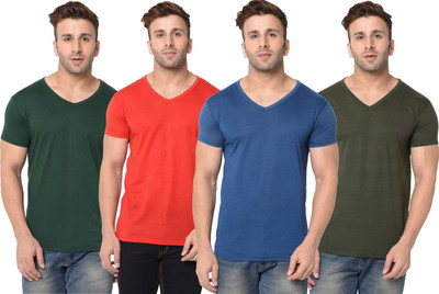 Adorbs Solid Men V Neck Dark Green, Red, Blue T-Shirt