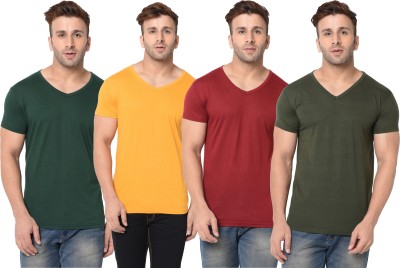 Adorbs Solid Men V Neck Dark Green, Maroon, Yellow T-Shirt