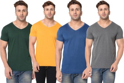 Adorbs Self Design, Solid Men V Neck Multicolor T-Shirt