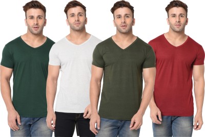 Jangoboy Self Design, Solid Men V Neck Dark Green, Maroon, Grey T-Shirt