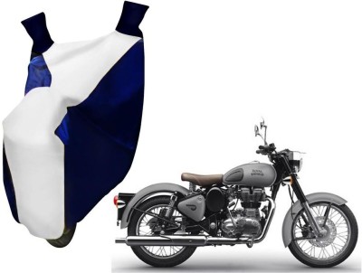 WolkomHome Two Wheeler Cover for Royal Enfield(Classic 500, Blue, White)