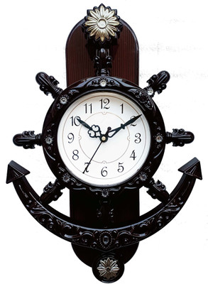 GrabBasket Analog 38 cm X 26 cm Wall Clock(Brown, With Glass, Pendulum)