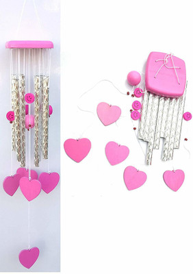 shanol B Squar pink Heart Shape Wind Chime for home decoraton Wood, Aluminium Windchime(28 inch, Pink)