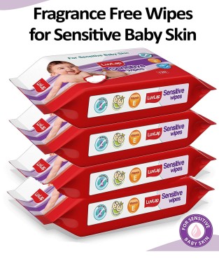 LuvLap Baby Sensitive Wipes Fragrance Free 72N Pack of 4 Combo(288 Wipes)