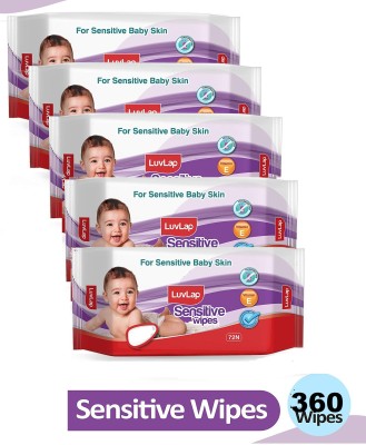 LuvLap Baby Sensitive Wipes Fragrance Free 72N Pack of 5 Combo(360 Wipes)