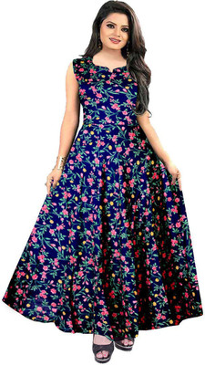 JWF Women Fit and Flare Blue Maxi/Full Length Dress